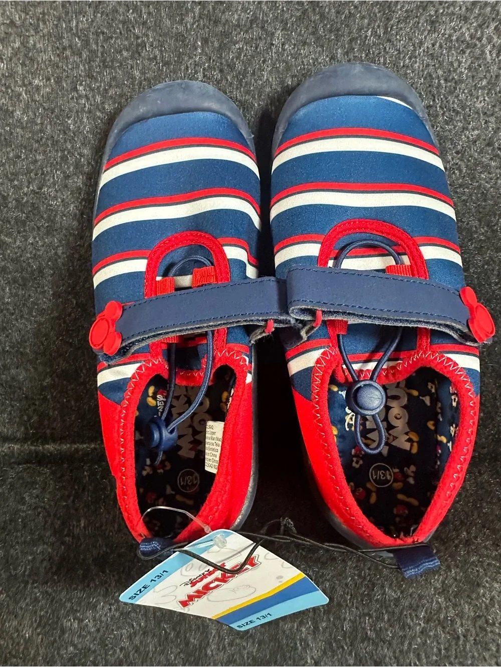 Disney Mickey Mouse Toddler Boys Water Shoes Size 13/1 Red Blue